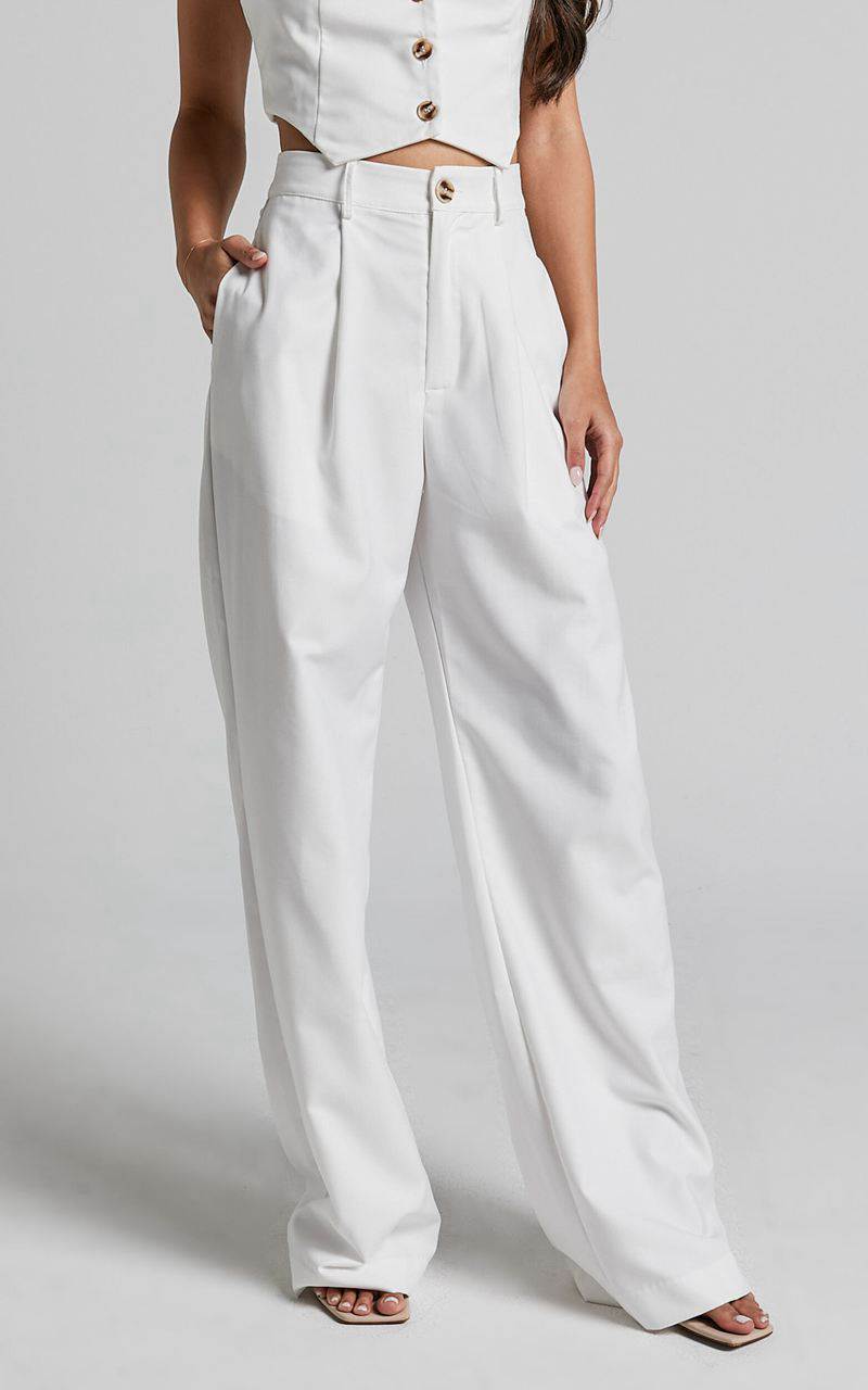 Showpo Izara Trousers - Mid Rise Relaxed Straight Leg Tailored Trousers Warm White | IHDAPK306