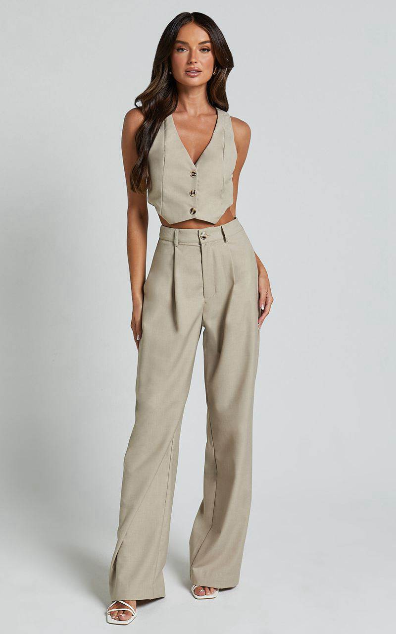 Showpo Izara Trousers - Mid Rise Relaxed Straight Leg Tailored Trousers Oatmeal | WCMKSX321