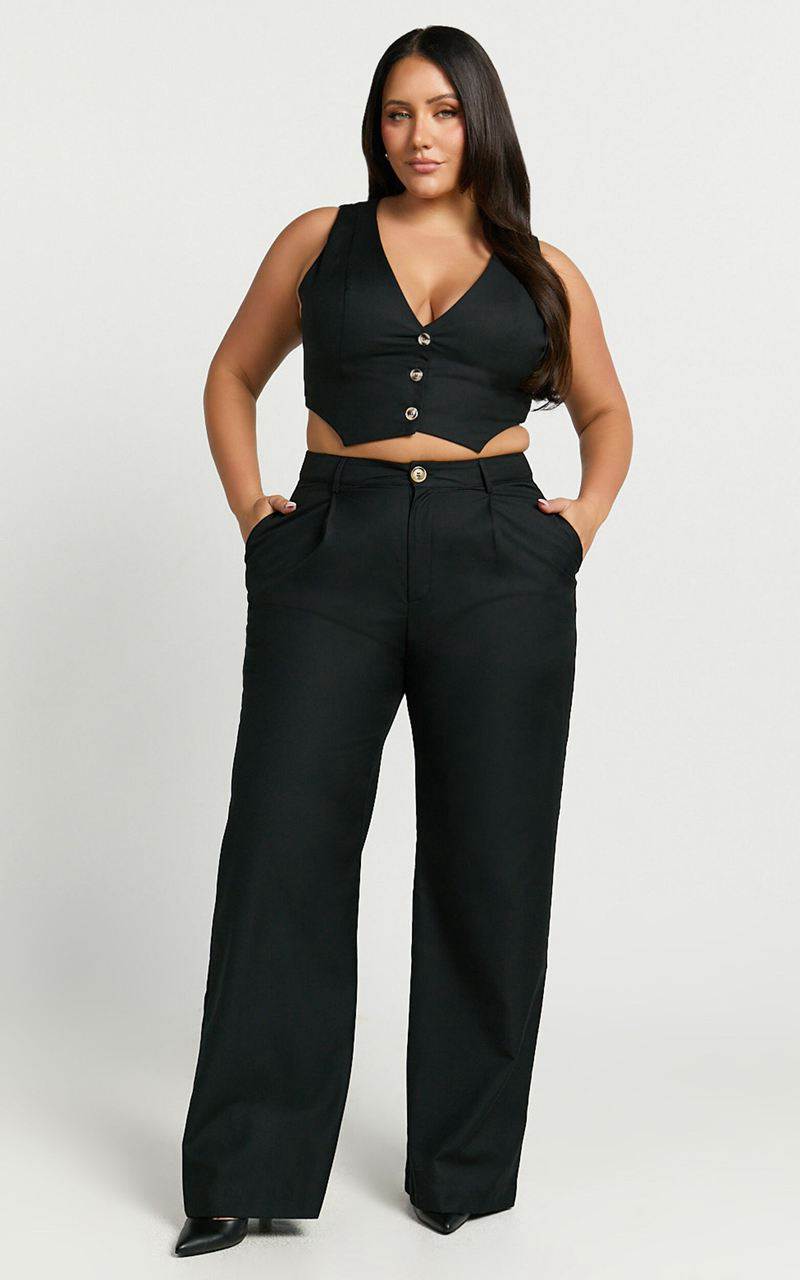 Showpo Izara Trousers - Mid Rise Relaxed Straight Leg Tailored Trousers Black | TEJAMC863