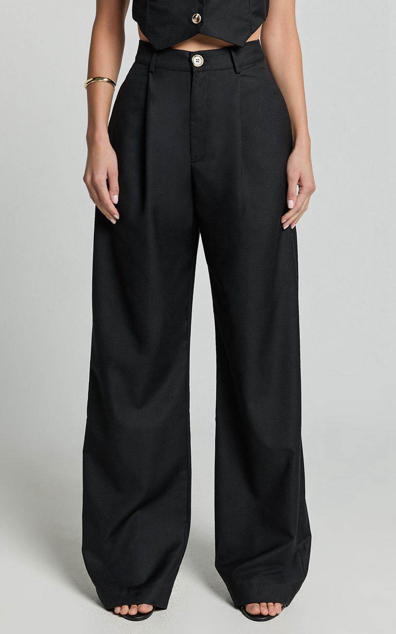 Showpo Izara Trousers - Mid Rise Relaxed Straight Leg Tailored Trousers Black | TEJAMC863