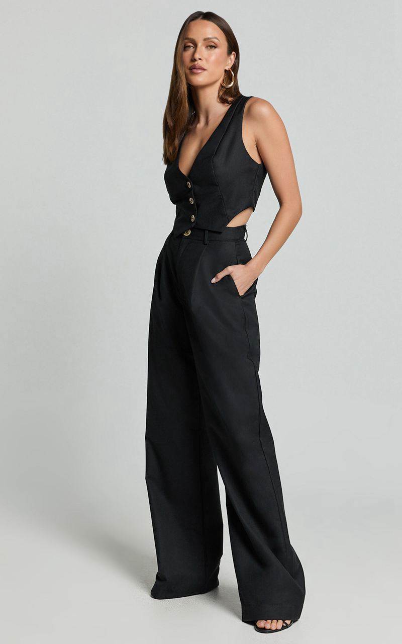 Showpo Izara Trousers - Mid Rise Relaxed Straight Leg Tailored Trousers Black | TEJAMC863