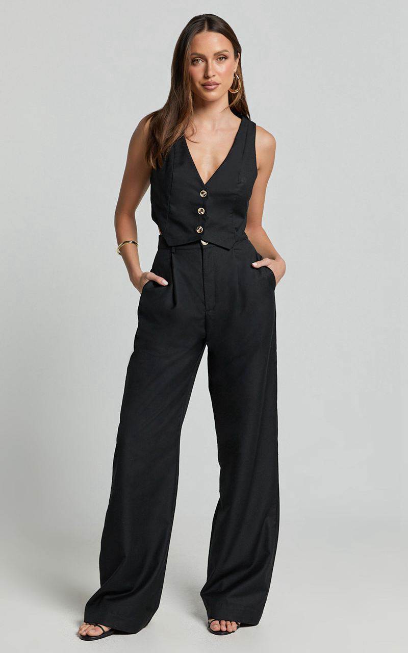 Showpo Izara Trousers - Mid Rise Relaxed Straight Leg Tailored Trousers Black | TEJAMC863