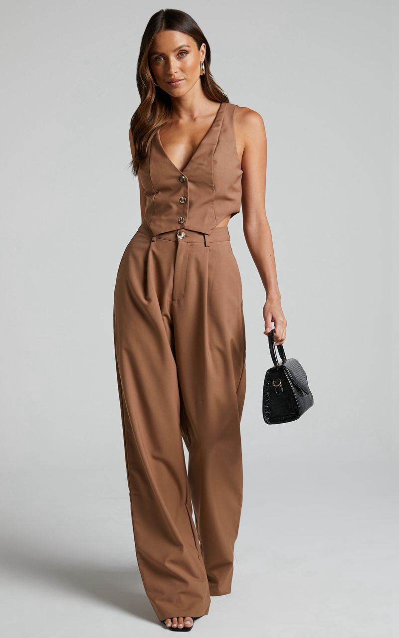 Showpo Izara Vest - V Neck Button Up Cropped Vest Mocha | AHWTPS578