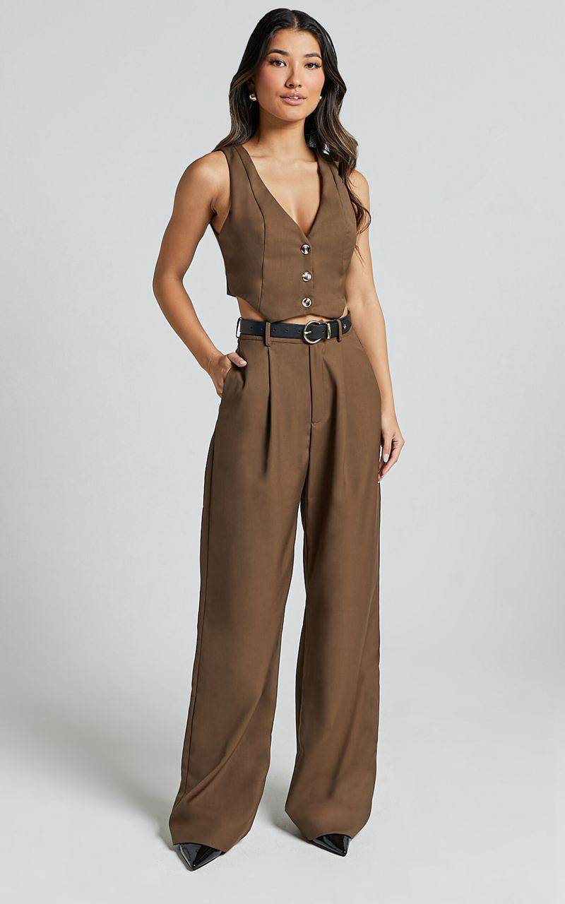 Showpo Izara Vest - V Neck Button Up Cropped Vest Oak | IGUZEQ794