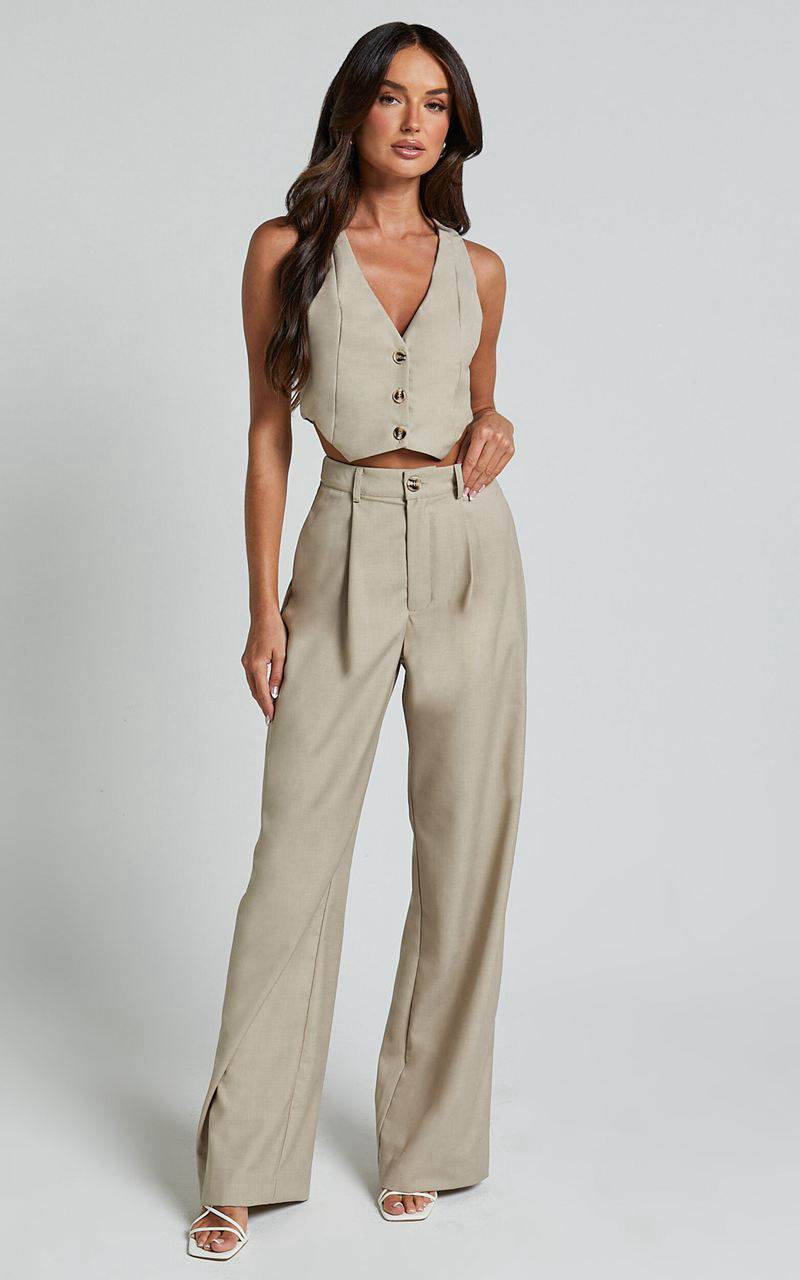 Showpo Izara Vest - V Neck Button Up Cropped Vest Oatmeal | LJGTFR584