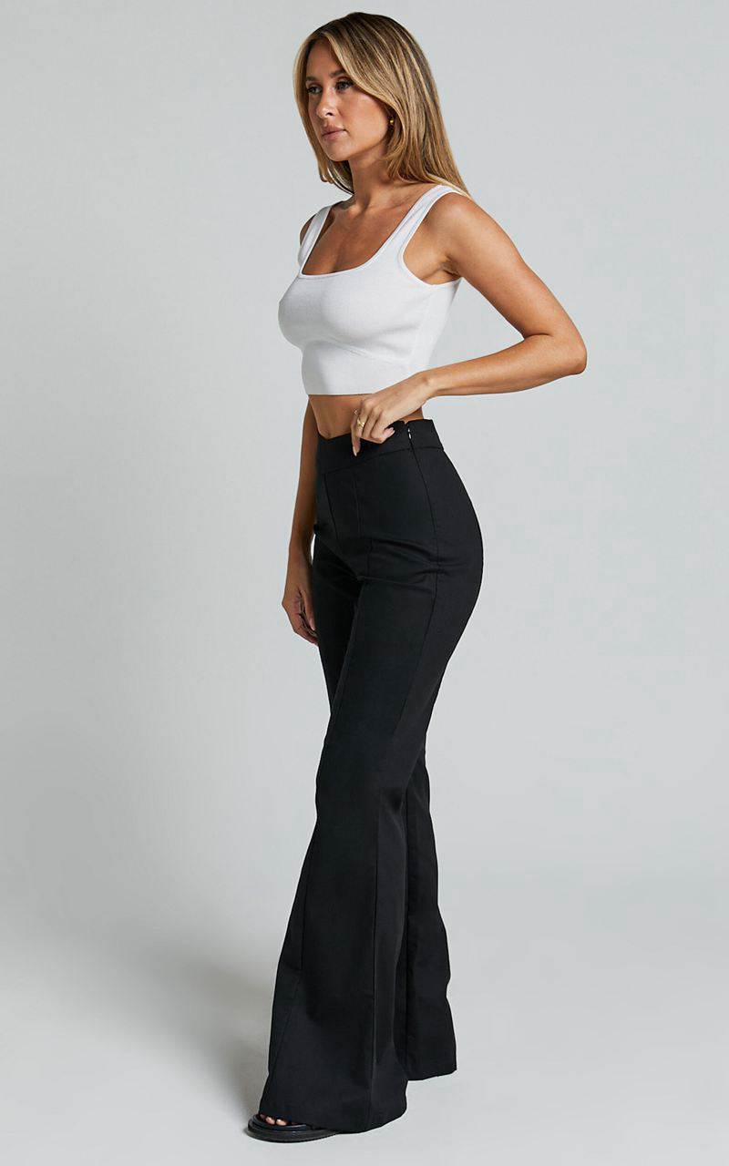 Showpo Jamir Pants - Linen Look High Waisted Fit And Flare Pants Black | CKFASZ819