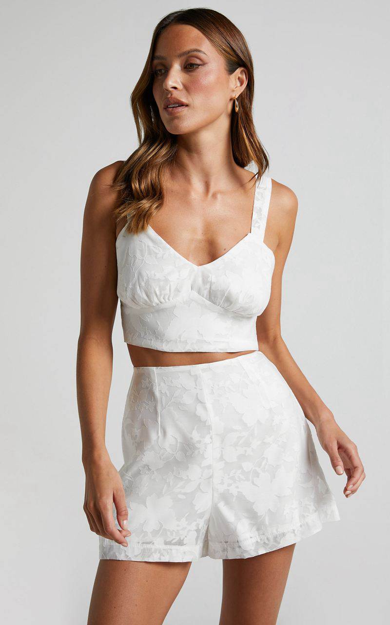 Showpo Jammae Two Piece Set - Bustier Crop Top And Shorts Set White | CXGDSP543