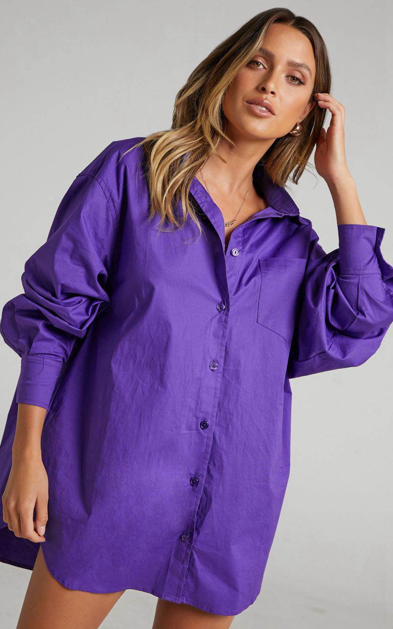 Showpo Janaya Mini Dress - Long Sleeve Shirt Dress Purple | OYTLBQ591