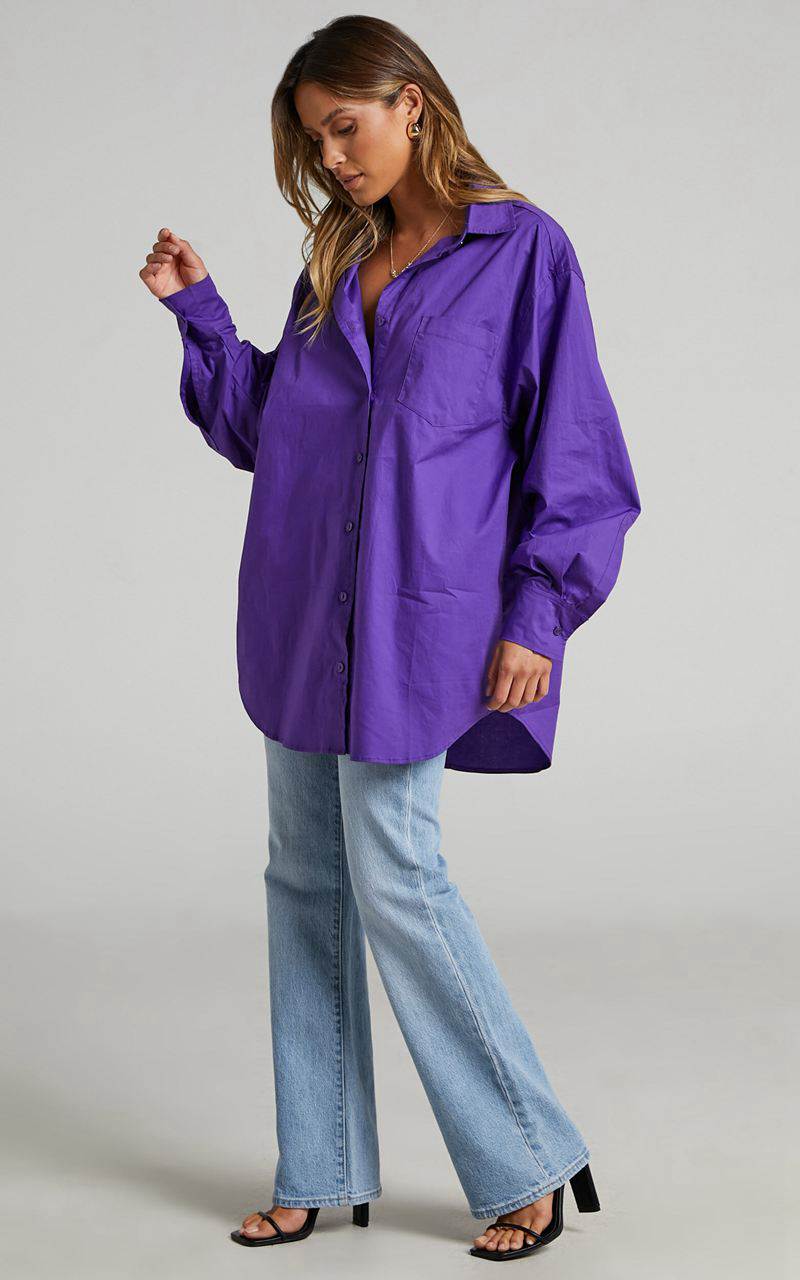 Showpo Janaya Mini Dress - Long Sleeve Shirt Dress Purple | OYTLBQ591