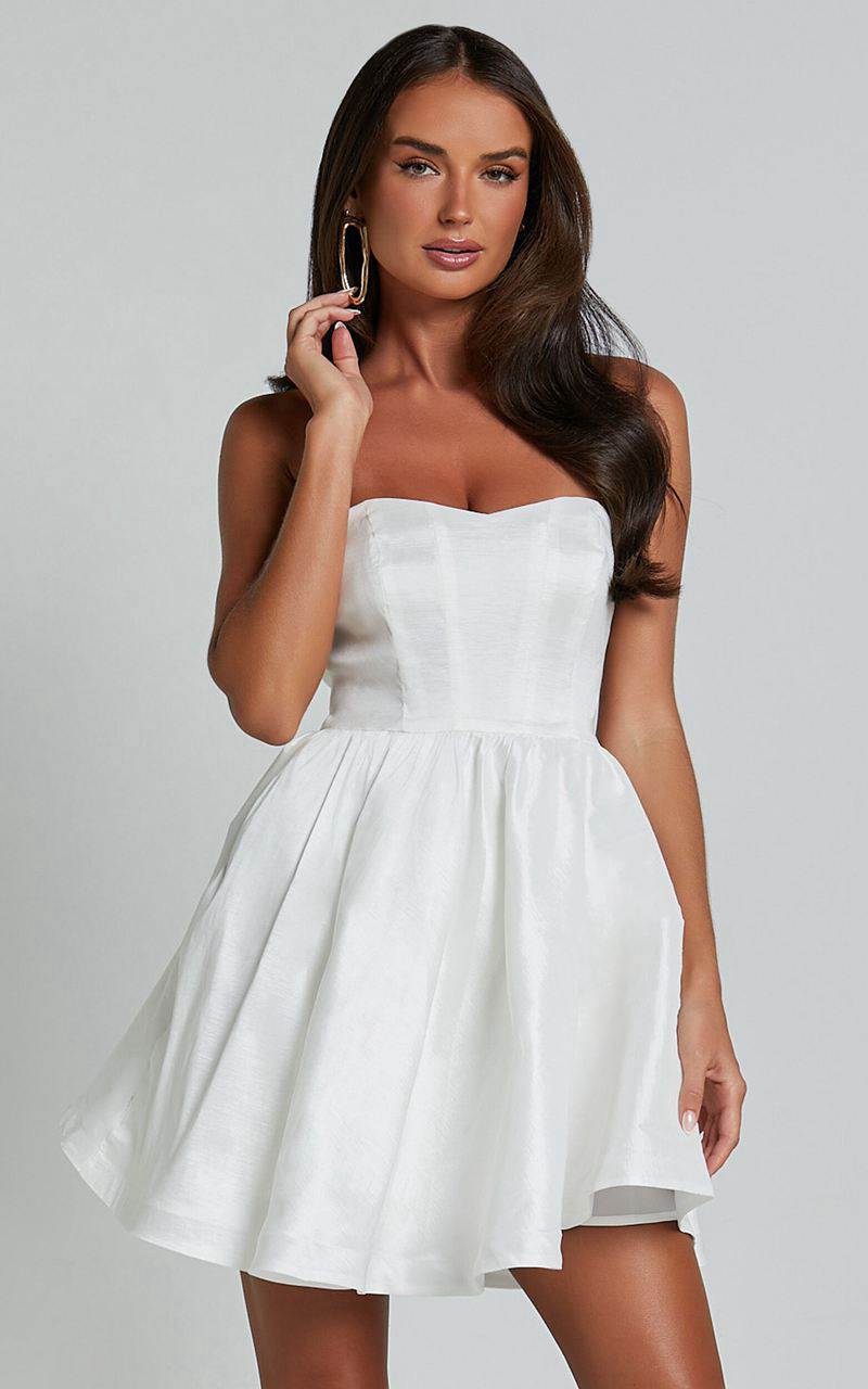 Showpo Jayde Mini Dress - Strapless Sweetheart Fit And Flare Dress White | UOZKJT149