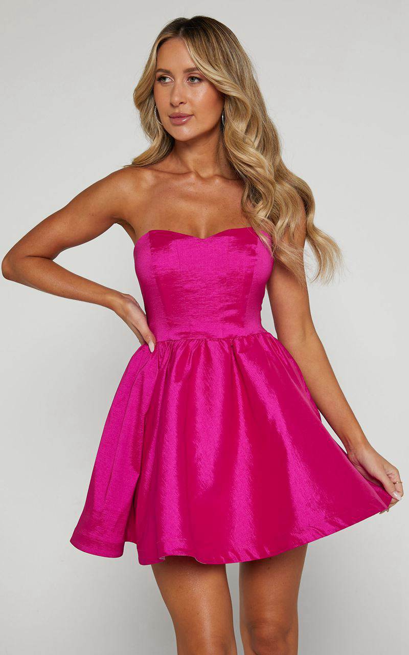 Showpo Jayde Mini Dress - Strapless Sweetheart Fit And Flare Dress Magenta | TKMYHU452