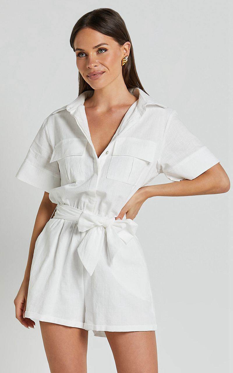 Showpo Jayna Playsuit - Utility Pocket Playsuit White | FGAZPM725