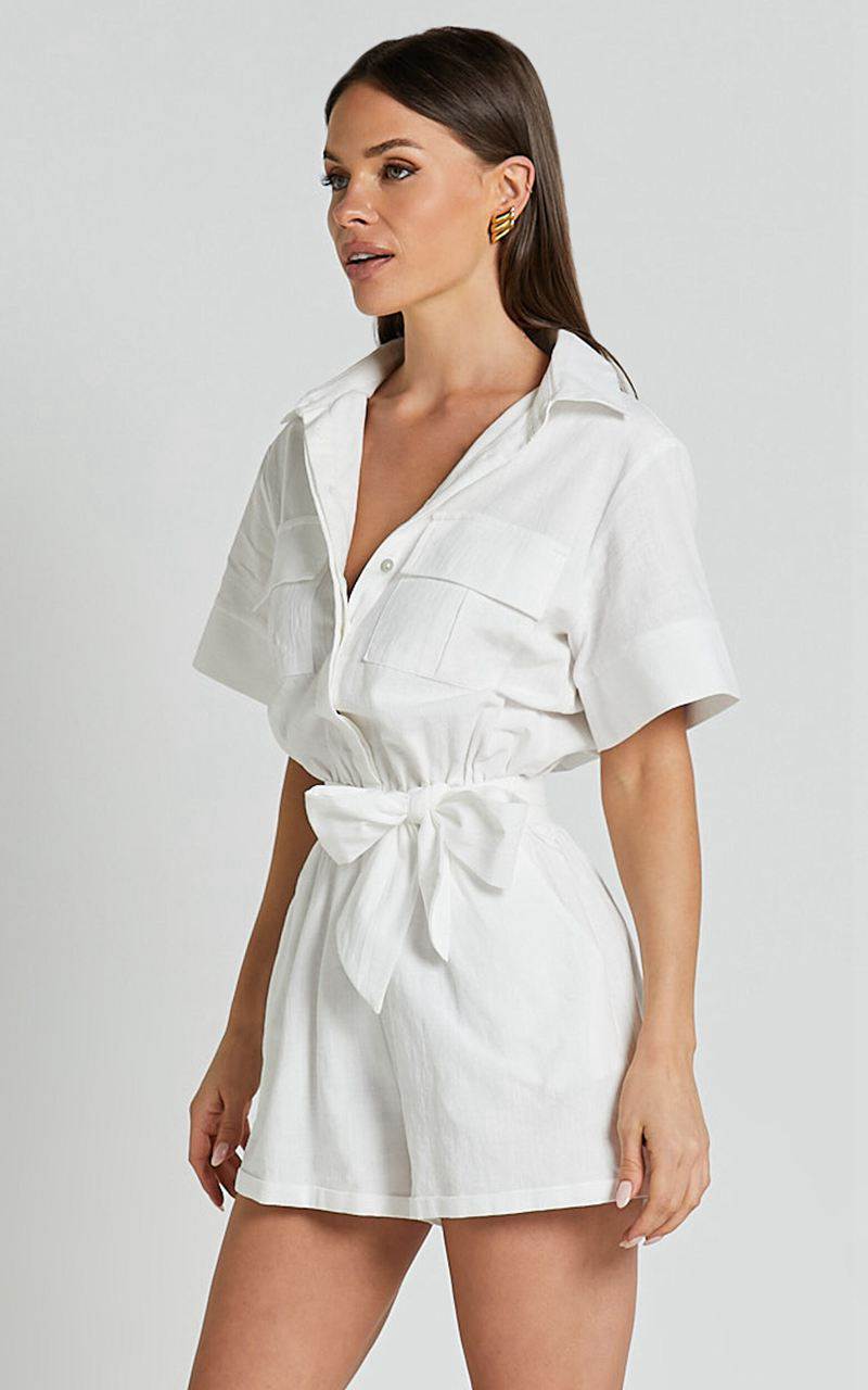 Showpo Jayna Playsuit - Utility Pocket Playsuit White | FGAZPM725