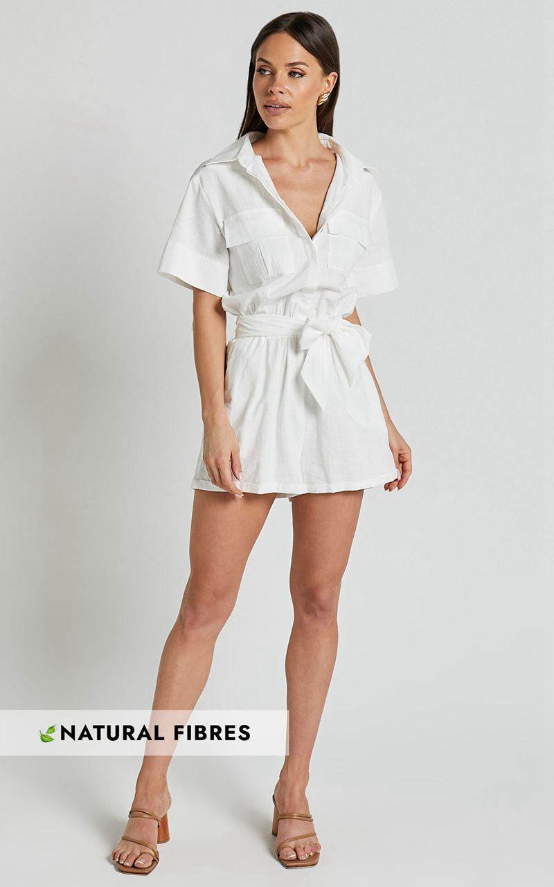 Showpo Jayna Playsuit - Utility Pocket Playsuit White | FGAZPM725