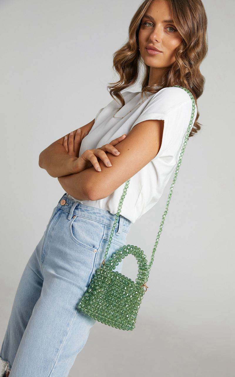 Showpo Jaynee Beaded Bag Green | YMHEBC810