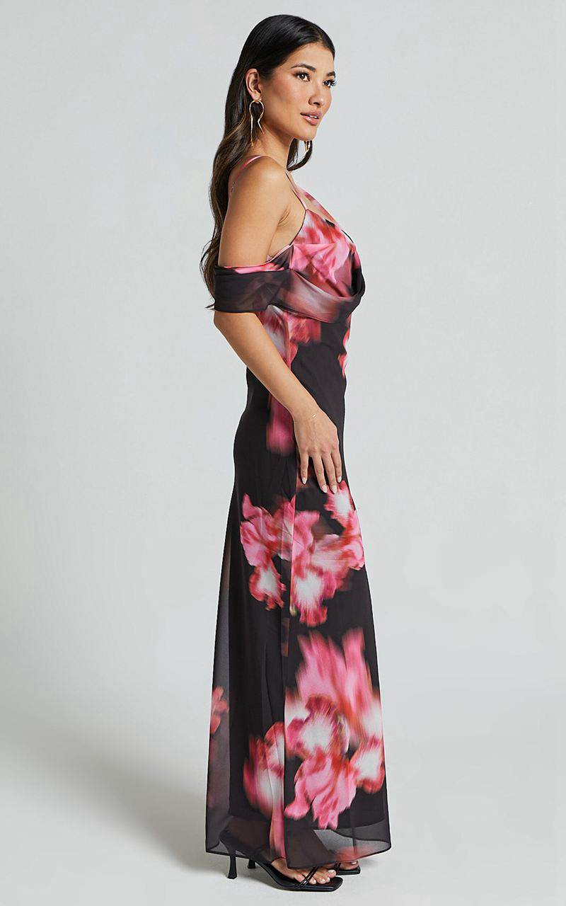 Showpo Jeanie Maxi Dress - Cowl Neck One Shoulder Slip Dress Daze Print | CQVTXA980