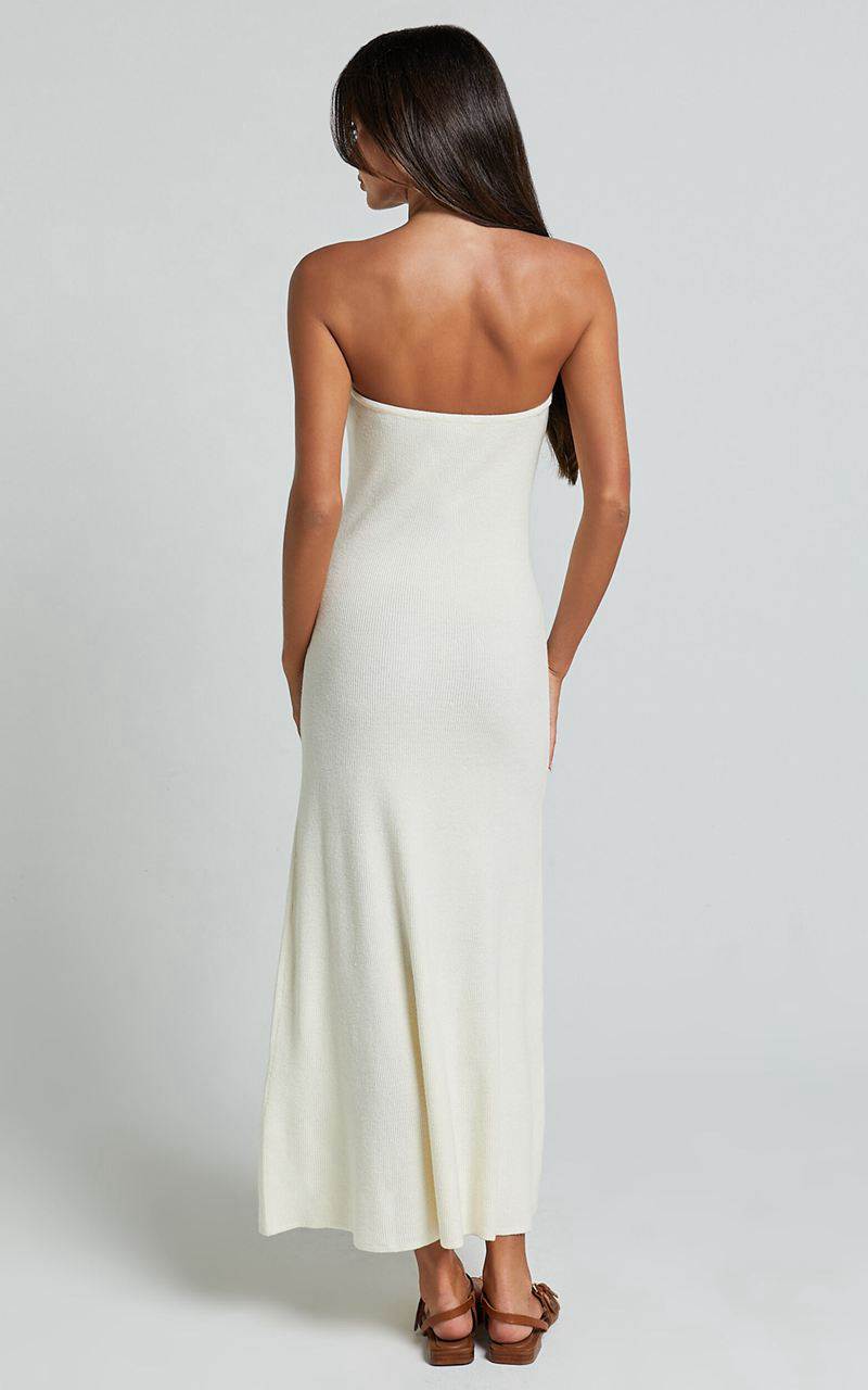 Showpo Jenara Knitted Midi Dress - Strapless Knited Midi Dress Off White | RXPLBC205