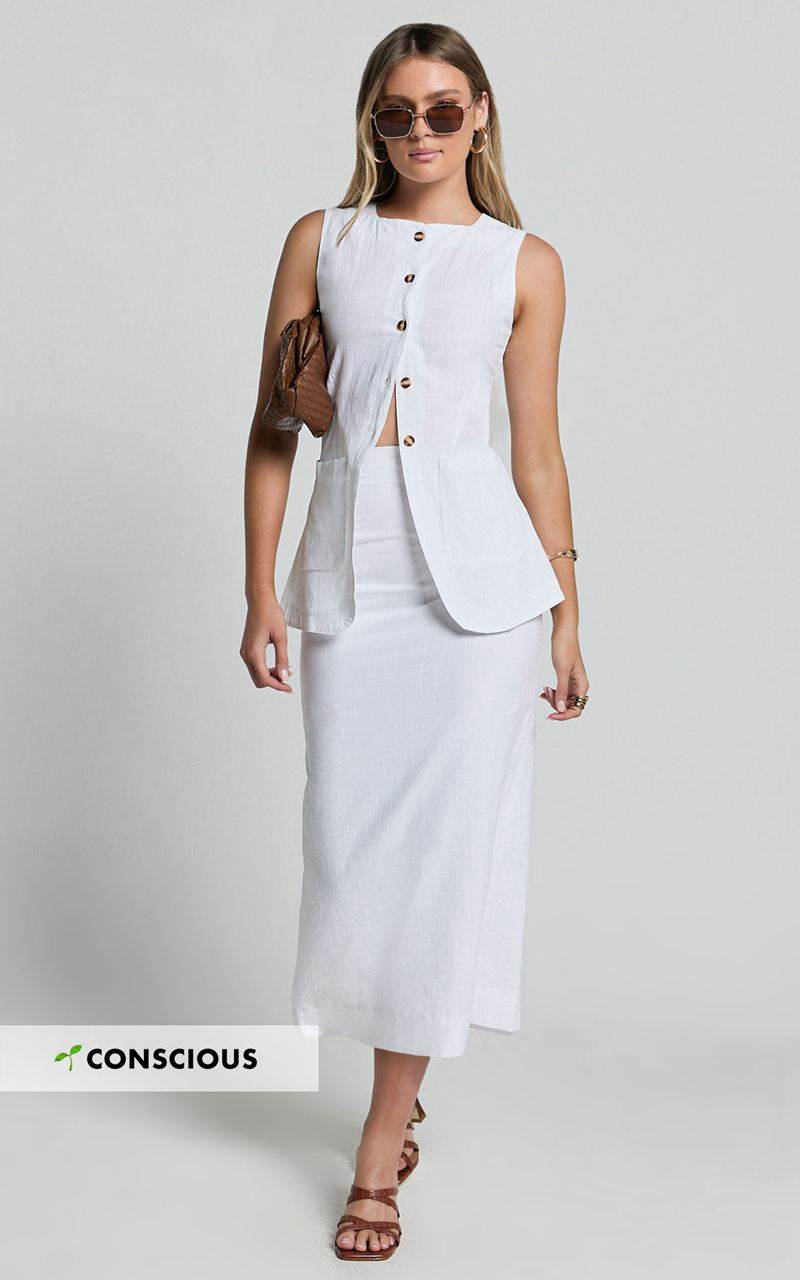 Showpo Jennie Two Piece Set - Longline Button Down Top And Maxi Skirt Set White | DGZPSL965