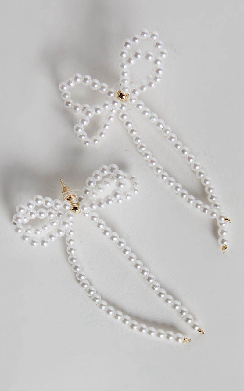 Showpo Jenny Earrings - Ribbon Pearl Statement Earrings White | DBXJLH671