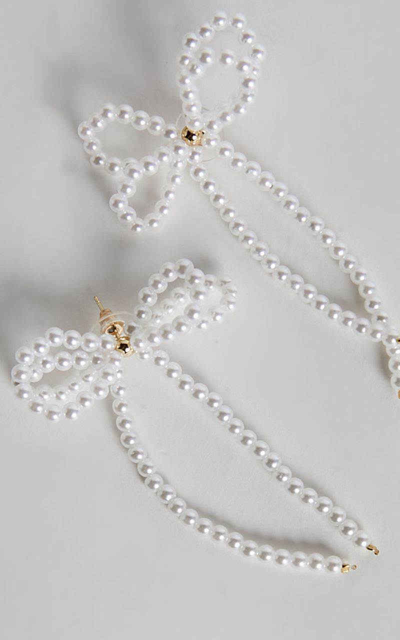 Showpo Jenny Earrings - Ribbon Pearl Statement Earrings White | DBXJLH671