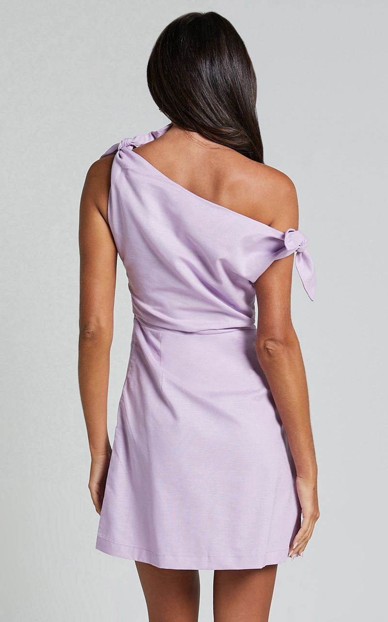 Showpo Jeofina Mini Dress - Off The Shoulder Linen Look Dress Lilac | BYWELQ716