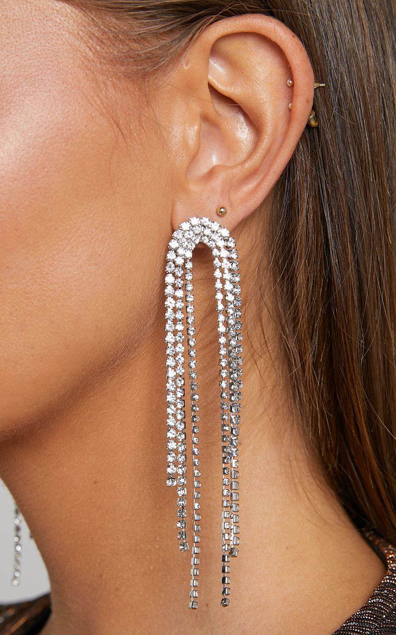 Showpo Jerrianne Diamante Waterfall Drop Earrings Silver | ZJCXMD524