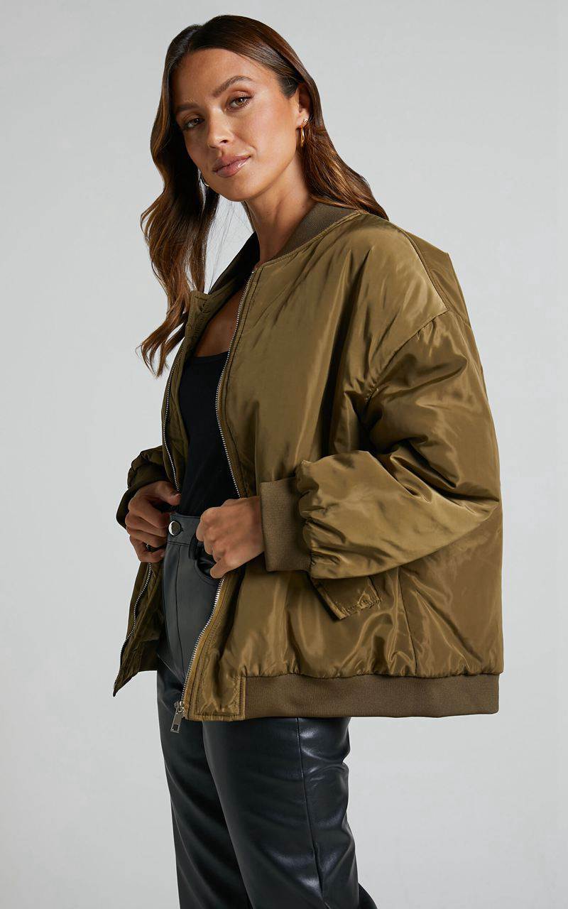 Showpo Jescinta Jacket - Oversized Bomber Jacket Olive | ADWGXB243