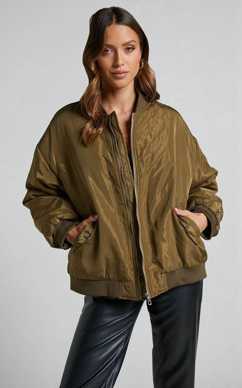 Showpo Jescinta Jacket - Oversized Bomber Jacket Olive | ADWGXB243