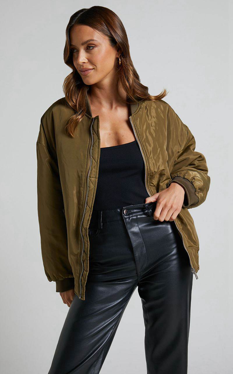 Showpo Jescinta Jacket - Oversized Bomber Jacket Olive | ADWGXB243