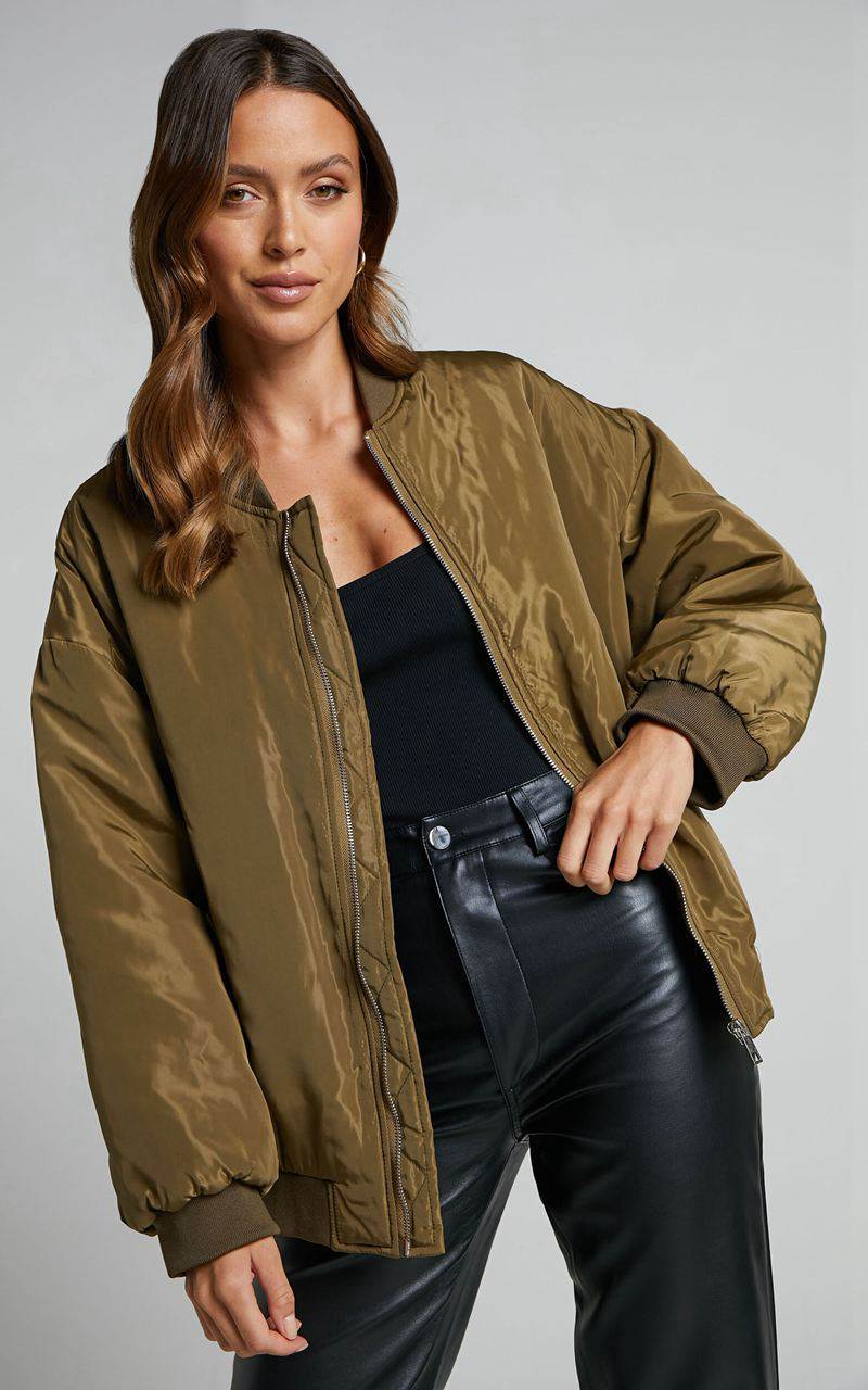 Showpo Jescinta Jacket - Oversized Bomber Jacket Olive | ADWGXB243