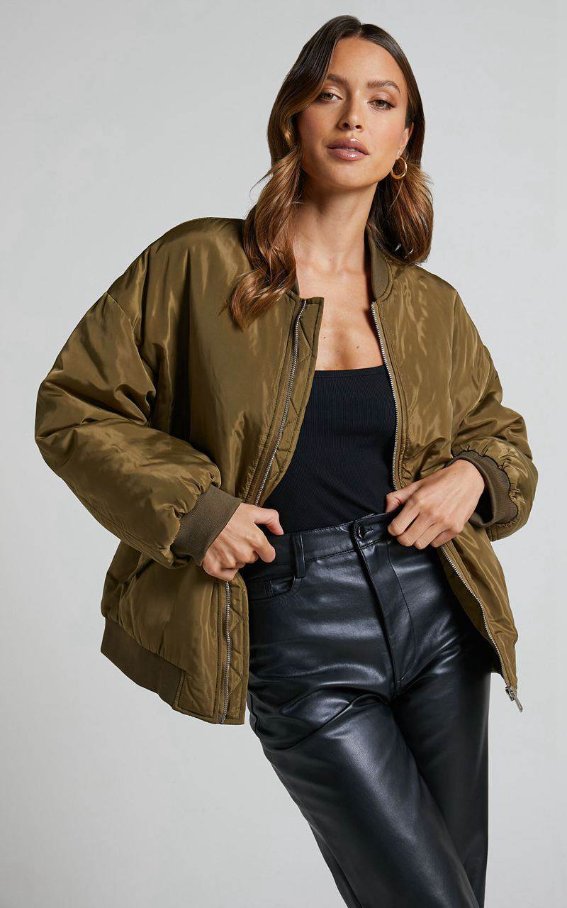 Showpo Jescinta Jacket - Oversized Bomber Jacket Olive | ADWGXB243