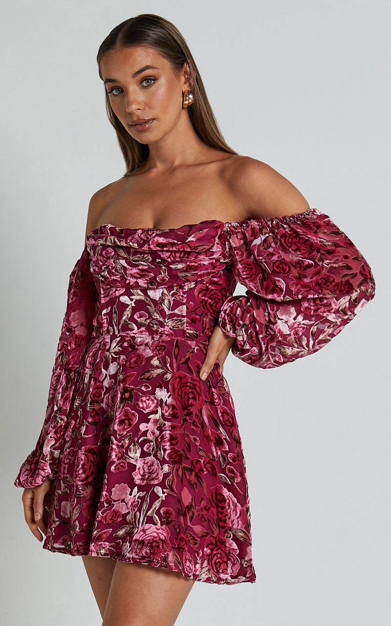 Showpo Jessell Mini Dress - Long Sleeve Cowl Corset Dress Pink Floral Burnout | XAKWFL147