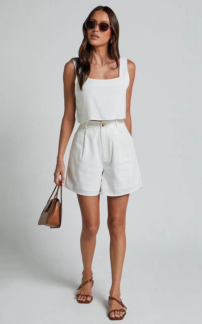 Showpo Jhovie Top - Linen Look Crop Top White | WUQVCA086