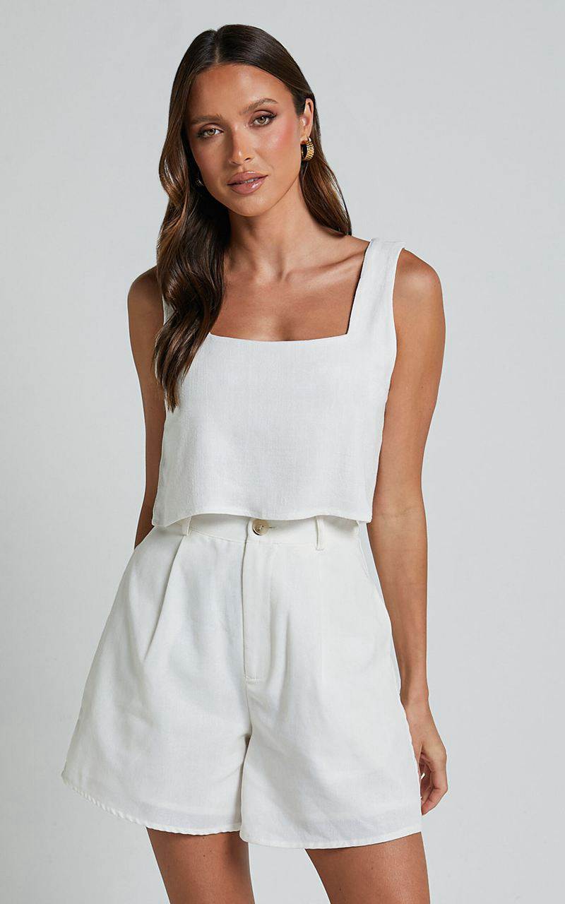 Showpo Jhovie Top - Linen Look Crop Top White | WUQVCA086