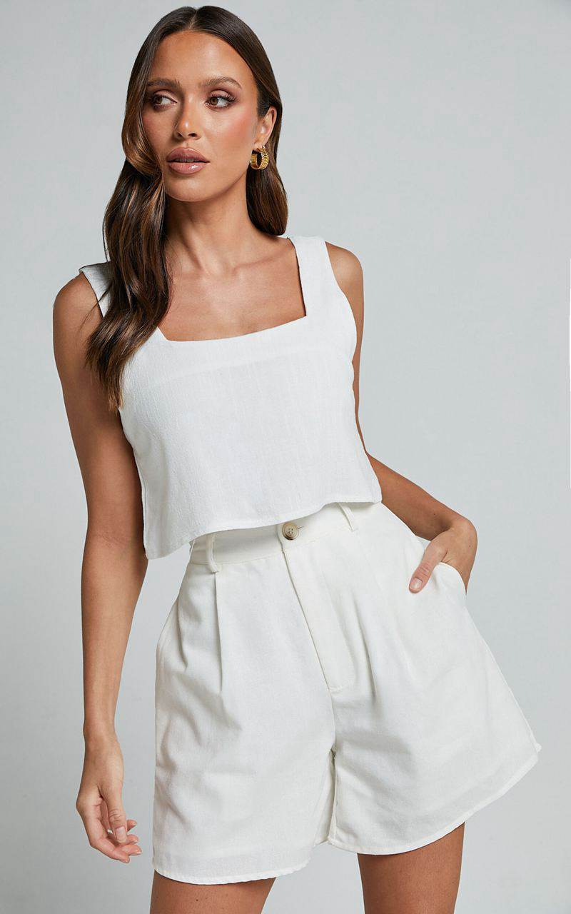 Showpo Jhovie Top - Linen Look Crop Top White | WUQVCA086