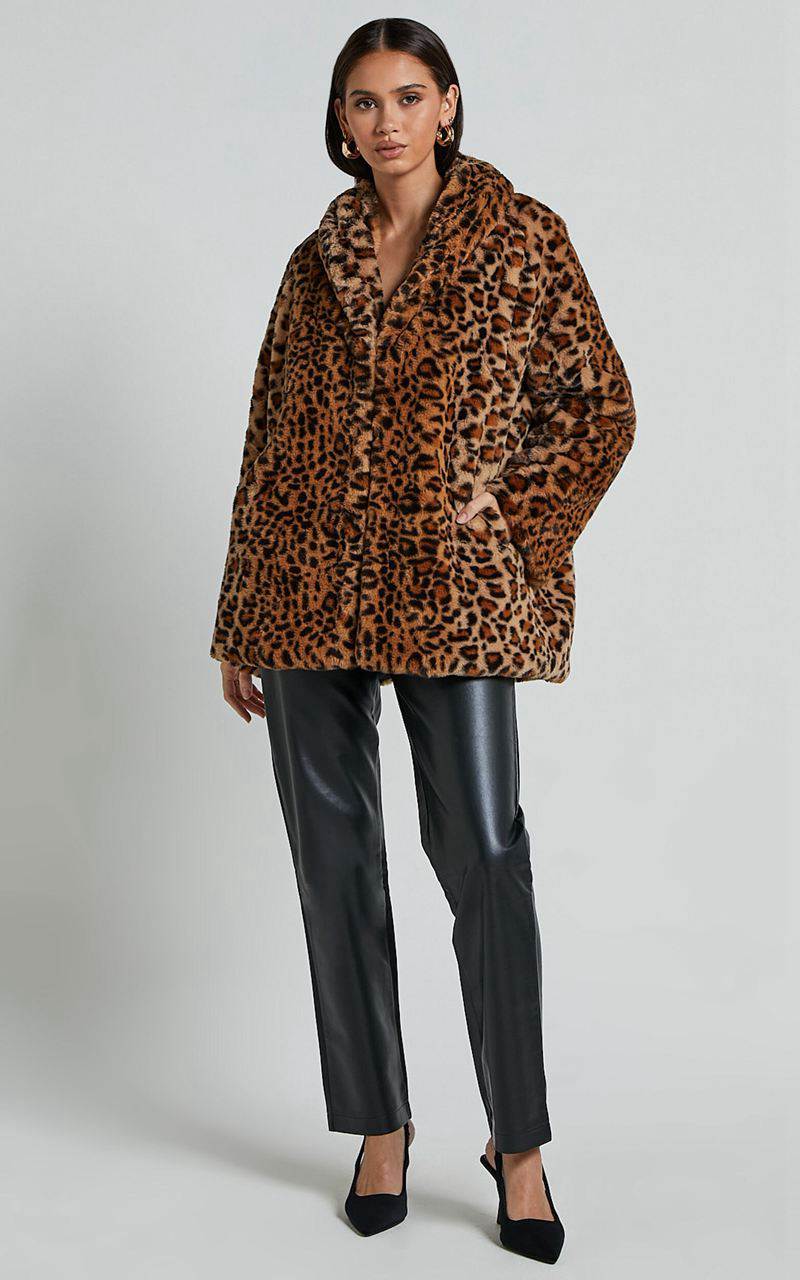 Showpo Jocelyn Coat - Faux Fur Animal Print Coat Leopard | FNQGIS615