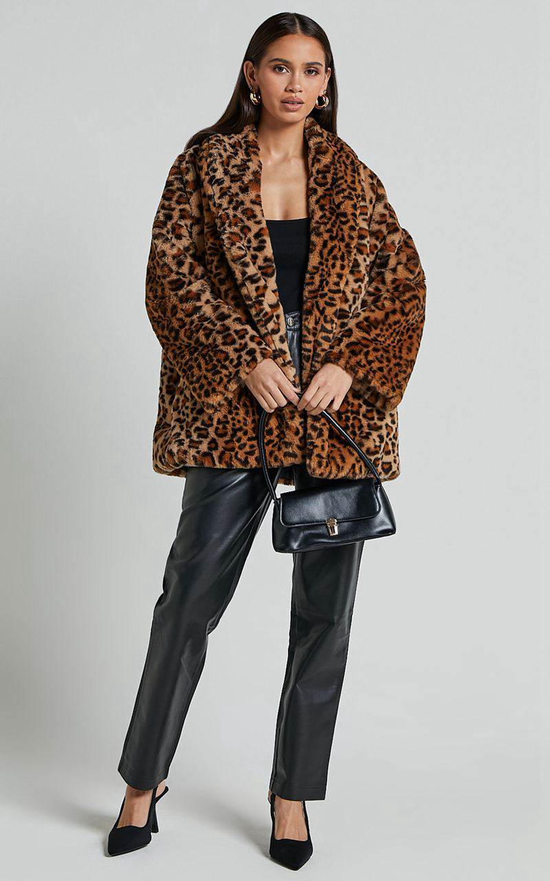 Showpo Jocelyn Coat - Faux Fur Animal Print Coat Leopard | FNQGIS615