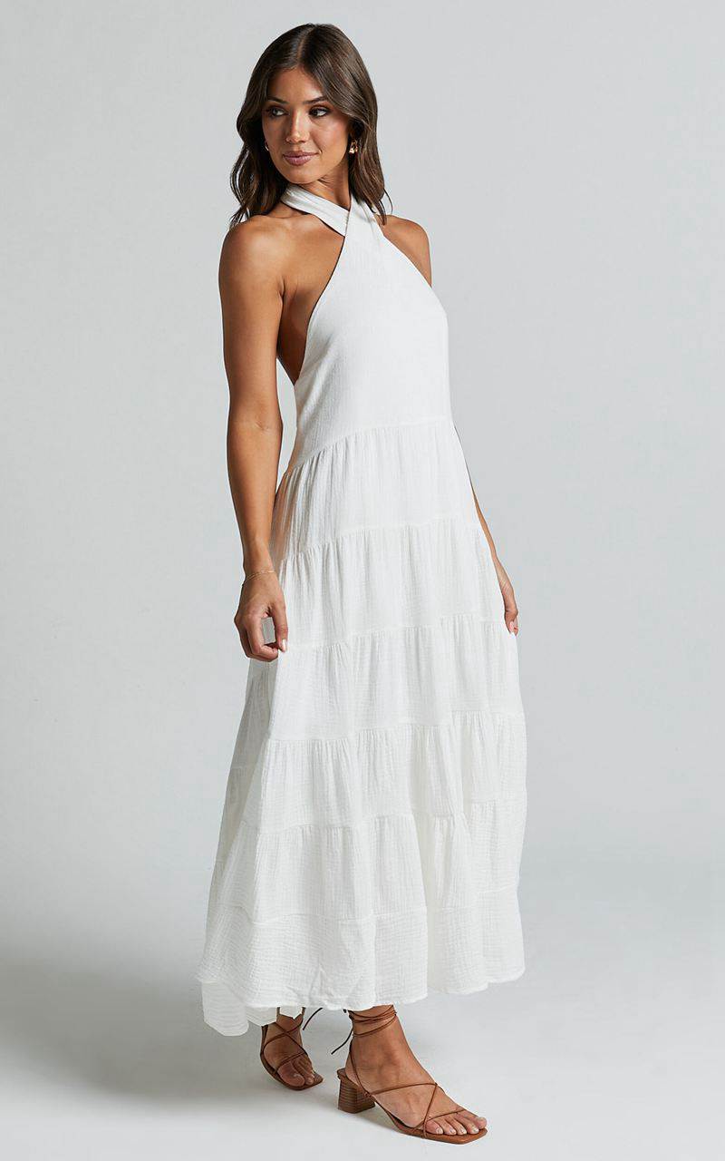 Showpo Jodilou Midi Dress - Halter Tiered Dress White | AXPQBW658