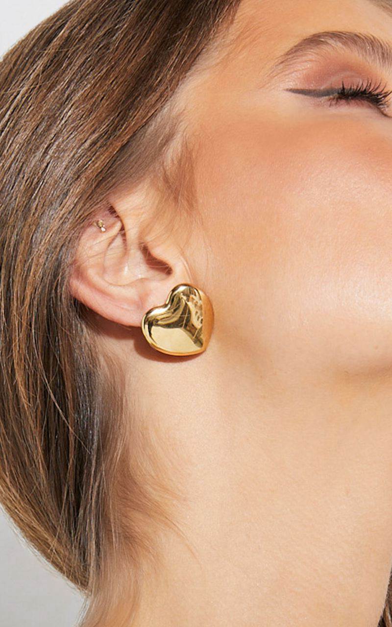 Showpo Jolene Earrings - Heart Shaped Statement Earrings Gold | KBZIEJ062