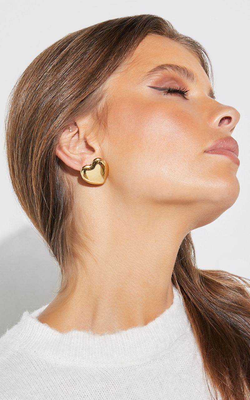 Showpo Jolene Earrings - Heart Shaped Statement Earrings Gold | KBZIEJ062