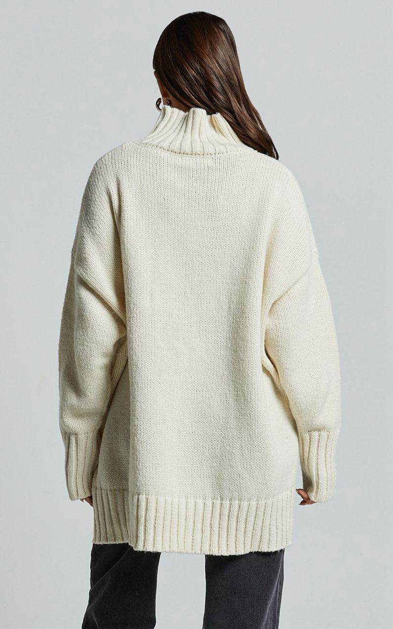 Showpo Josie Jumper - Oversized Turtle Neck Recycled Knitted Jumper Cream | WBZDRA150