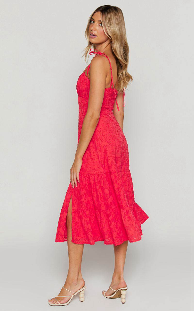 Showpo Jovena Midi Dress - Gathered Bodice Tiered Dress Coral | WHAKFM239