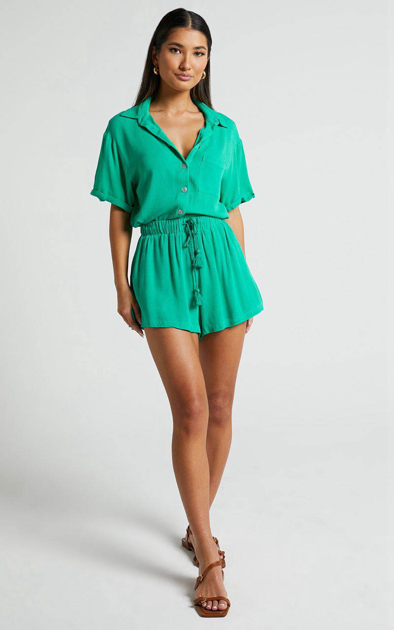 Showpo Jubilee Two Piece Set - Button Up Shirt And Shorts Set Jade | WORJVD941