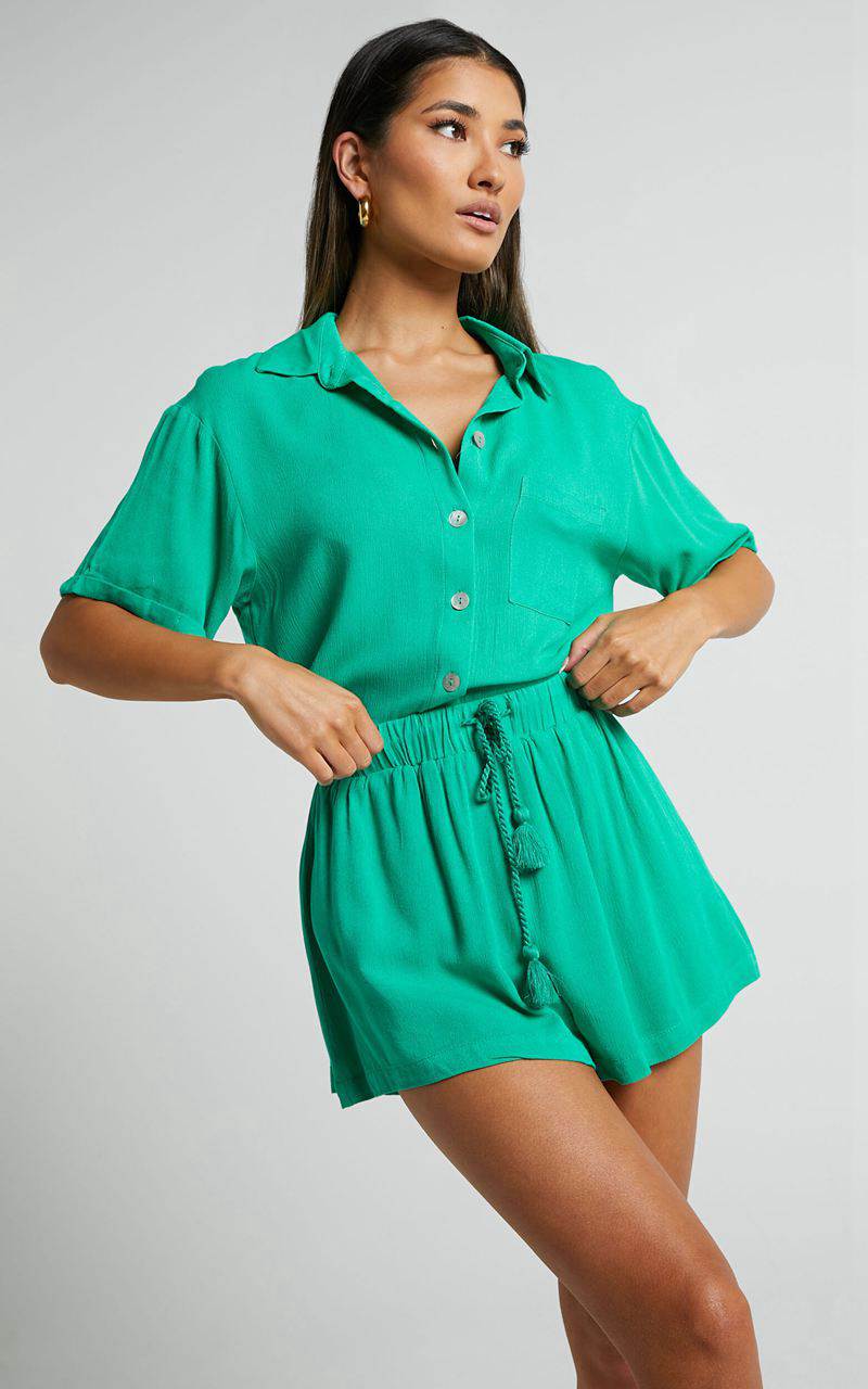 Showpo Jubilee Two Piece Set - Button Up Shirt And Shorts Set Jade | WORJVD941