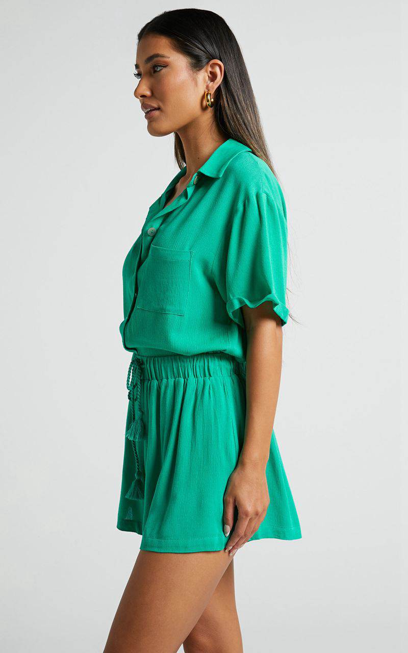 Showpo Jubilee Two Piece Set - Button Up Shirt And Shorts Set Jade | WORJVD941