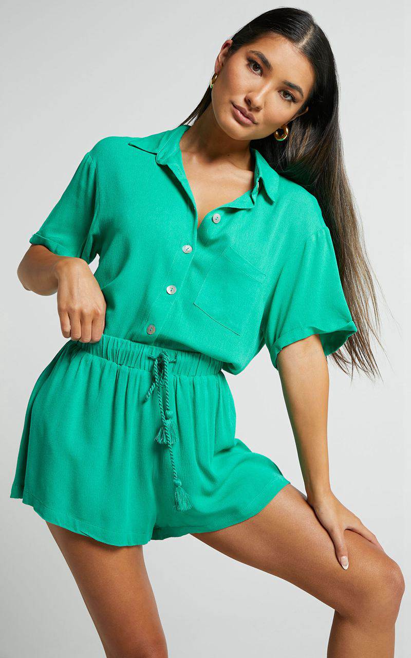 Showpo Jubilee Two Piece Set - Button Up Shirt And Shorts Set Jade | WORJVD941