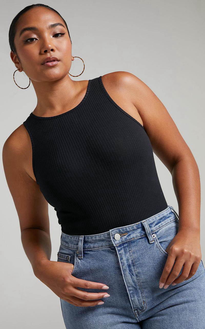 Showpo Julia Bodysuit - High Neck Ribbed Bodysuit Black | BYCHWN417