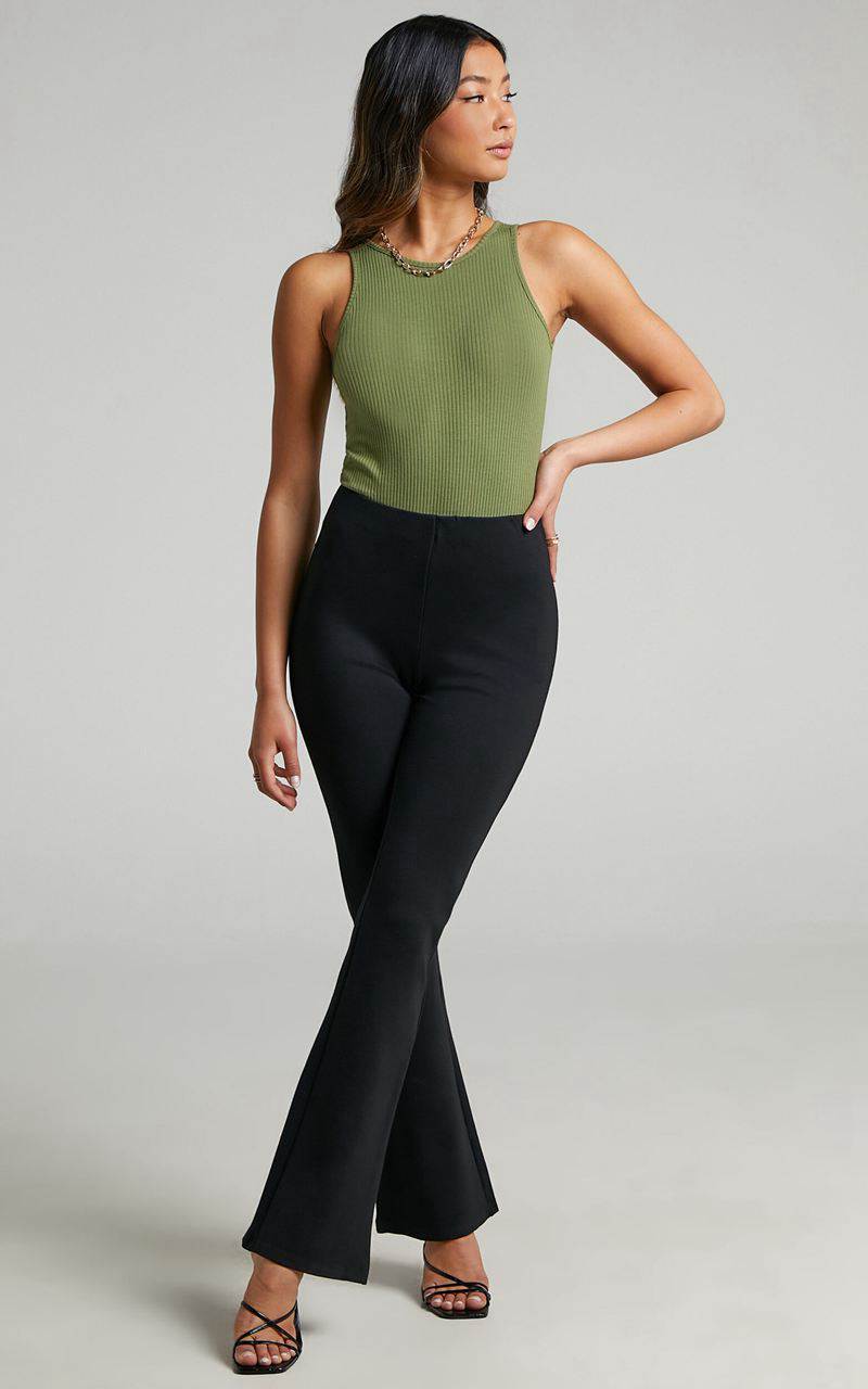 Showpo Julia Bodysuit - High Neck Ribbed Bodysuit Khaki | NQFMIE523