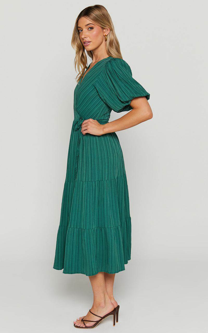 Showpo Junmae Midi Dress - Tiered Waffle Wrap Dress Forest Green | ZSUJFR973