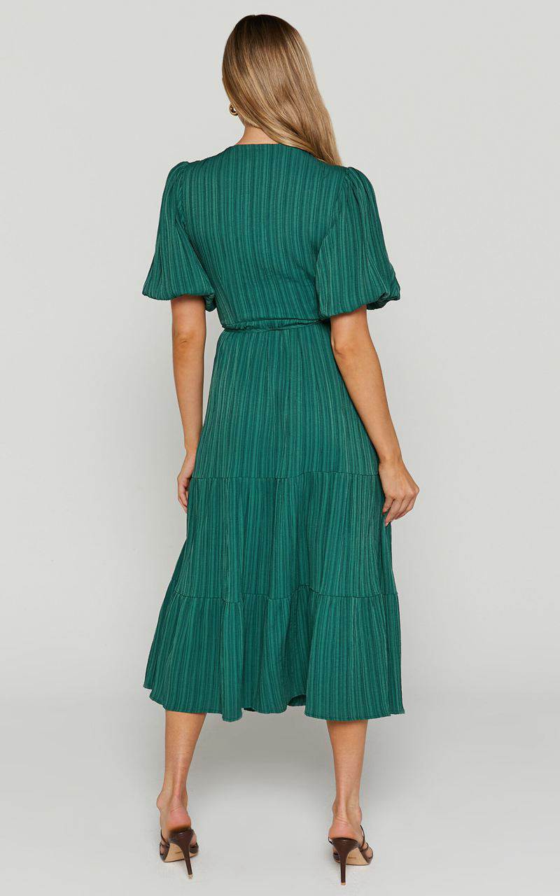 Showpo Junmae Midi Dress - Tiered Waffle Wrap Dress Forest Green | ZSUJFR973